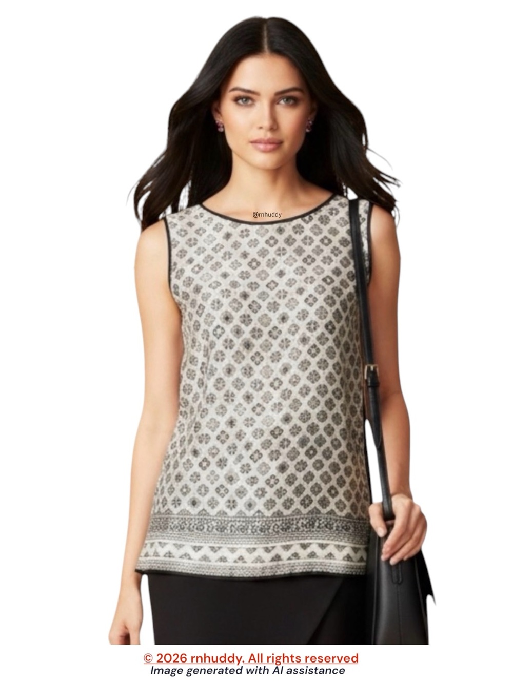 Talbots L black ivory Medallion sleeveless blouse